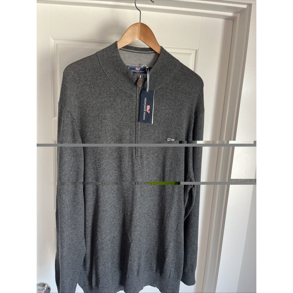 Vineyard Vines Cotton Cashmere Heather  Gray quarter zip sweater 2XL Preppy New - Picture 3 of 10